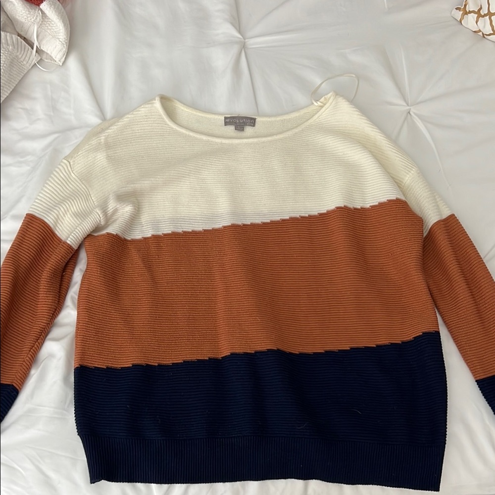 Colorblock Sweater in Cream, Brown, and Navy